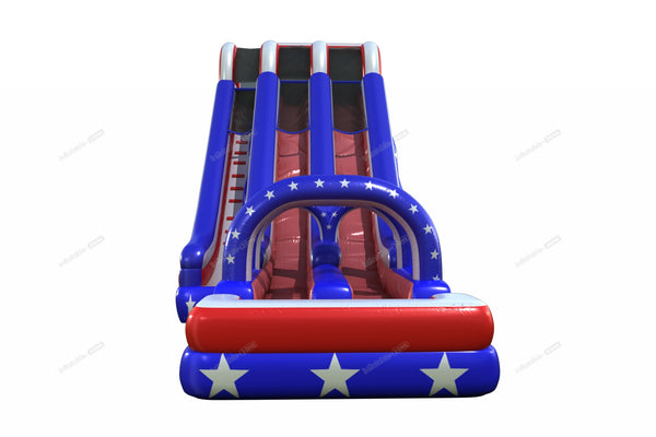20-Foot Double Water Slide Inflatable with Pool American Flag Themed Blow-Up Water Slide Jumper and Arch
