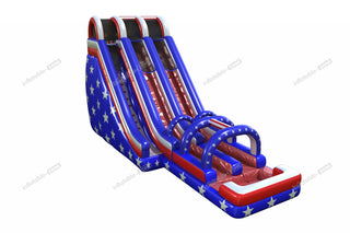 20 Foot American Flag Inflatable Water Slide Jumper Arch Blow Up Double Water Slide With Pool