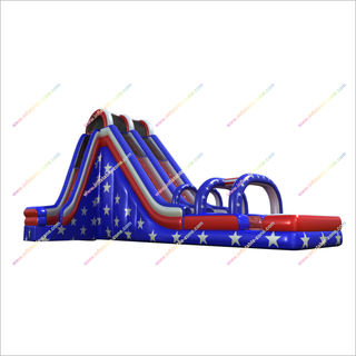 20 Foot American Flag Inflatable Water Slide Summer Blow Up Arch Double Lane Water Slide