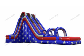 20 Foot American Flag Inflatable Water Slide Summer Blow Up Arch Double Lane Water Slide