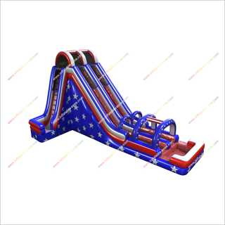 20 Foot American Flag Inflatable Water Slide Summer Blow Up Arch Double Lane Water Slide