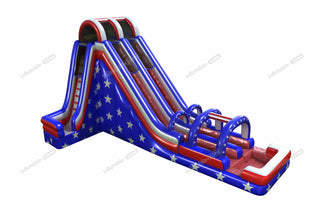 20 Foot American Flag Inflatable Water Slide Summer Blow Up Arch Double Lane Water Slide