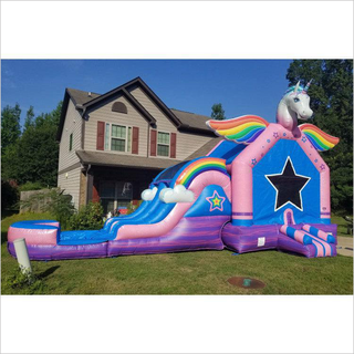 Unicorn Combo Wet Dry Inflatable Bouncy Castle Jump And Double Slide Bouncer Blow Up Party