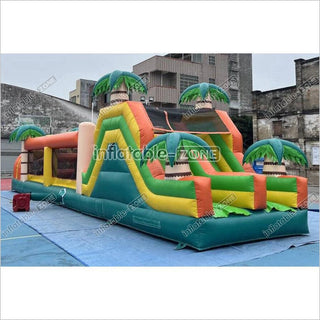 Commercial Kids And Adults Outdoor Inflatable Tropical Obstacle Course Playground Near Me