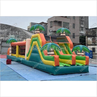 Commercial Kids And Adults Outdoor Inflatable Tropical Obstacle Course Playground Near Me