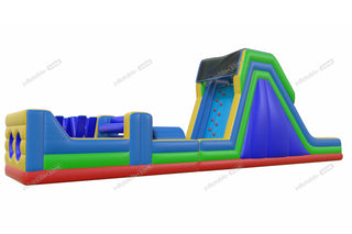 Rainbow Obstacle Course Retro Rock Climb Slide Commercial Inflatable Obstacle Course Bouncer Races Challenge