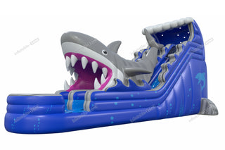 Double Lane Shark Attack Water Slide Large Outdoor Great Inflatable Shark Bouncy Waterslides With Pool