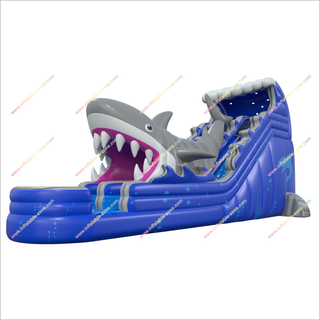 Double Lane Shark Attack Water Slide Large Outdoor Great Inflatable Shark Bouncy Waterslides With Pool