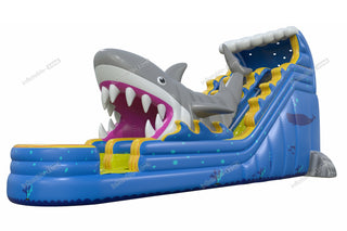 Ocean Theme Giant Shark Inflatable Bouncy Waterslides With Pool Outdoor Backyard Water Slides For Adults