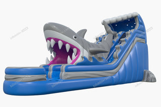 Outdoor Games Giant Inflatable Shark Attack Dual Lane Water Slide Happy Hop Inflatable Waterslide For Pool