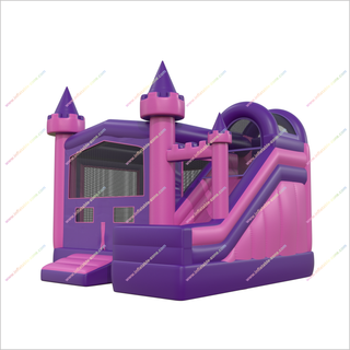 Inflatable Bounce House Slide Pink And Purple Combo Bouncy Castles With Slides Moon Bouncers For Rent - Inflatable-Zone