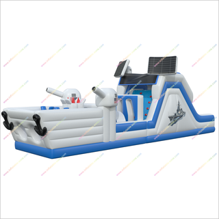 Back Yard Obstacle Course Inflatable Battleship Patriotic Theme Big Assault Bouncy Obstacle Course Rental - Inflatable-Zone