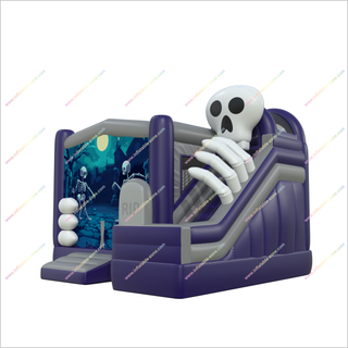 Spooky Skeleton Haunted House Inflatables Bounce And Slide Combo Party Bouncing Castle With Slide - Inflatable-Zone