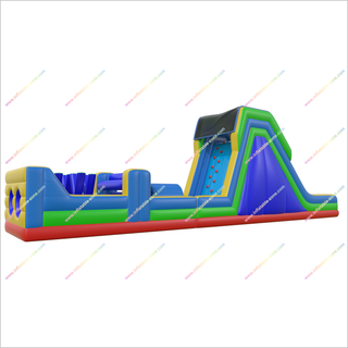 Rainbow Obstacle Course Retro Rock Climb Slide Commercial Inflatable Obstacle Course Bouncer Races Challenge