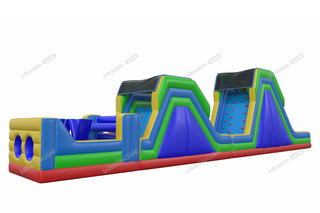 Inflatable Rainbow Obstacle Course Soft Rock Wall Climb And Double Slide Inflatable Obstacle Course Races