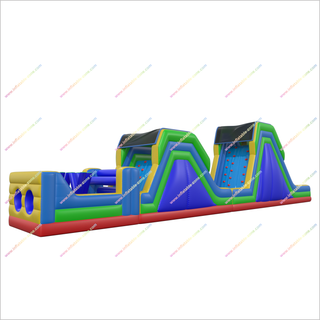 Inflatable Rainbow Obstacle Course Soft Rock Wall Climb And Double Slide Inflatable Obstacle Course Races