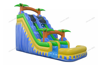 Backyard Waterslide Jumps Inflatable Water Play Tropical Wave Slide Large Inflatable Pool Slide