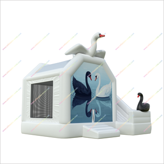 Swan Lake Swan Theme Bouncing Castle Slide Combo Play Inflatable Slide And Bounce House Party Rentals Near Me - Inflatable-Zone