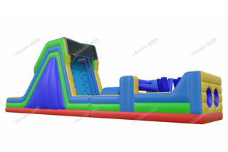 Rainbow Obstacle Course Retro Rock Climb Slide Commercial Inflatable Obstacle Course Bouncer Races Challenge