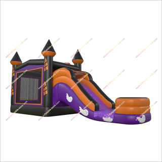 Ghost Halloween Pumpkin Inflatable Haunted Castle Jumper Slide Combo Bounce House With Waterslide Mini Swimming Pool - Inflatable-Zone