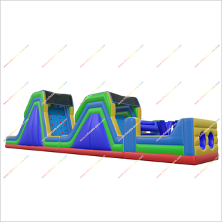 Inflatable Rainbow Obstacle Course Soft Rock Wall Climb And Double Slide Inflatable Obstacle Course Races