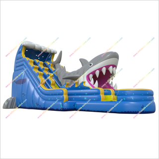 Ocean Theme Giant Shark Inflatable Bouncy Waterslides With Pool Outdoor Backyard Water Slides For Adults