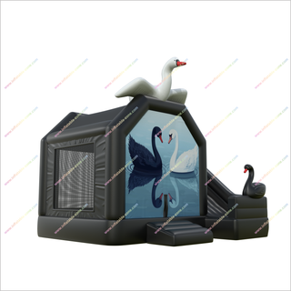 Stunning Swan Lake Theme Inflatable Bouncy Castle Slide Combo Black Bounce Houses With Slides Outdoor Games For Adults - Inflatable-Zone