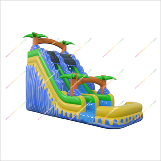 Backyard Waterslide Jumps Inflatable Water Play Tropical Wave Slide Large Inflatable Pool Slide