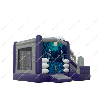 Spooky Skeleton Haunted House Inflatables Bounce And Slide Combo Party Bouncing Castle With Slide - Inflatable-Zone