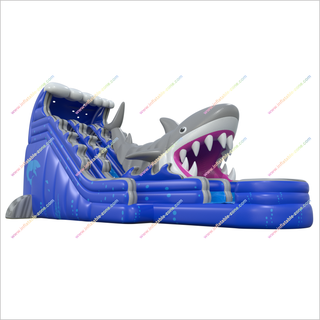 Double Lane Shark Attack Water Slide Large Outdoor Great Inflatable Shark Bouncy Waterslides With Pool