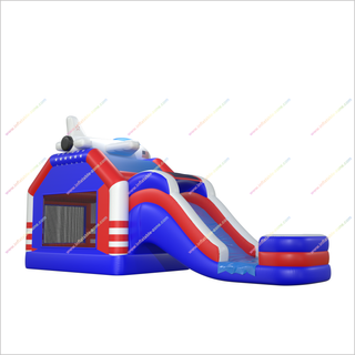 Airplane Bounce House Jumper And Water Slide Combo American Flag Stars And Stripes Inflatable Jumping Castle Slide - Inflatable-Zone