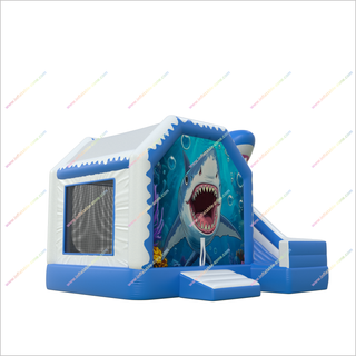 Shark Party Inflatable Castle Slide Soft Toy Combo Big Bounce House With Slide Inflatable Playground For Rent - Inflatable-Zone