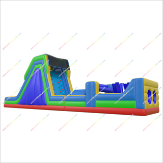 Rainbow Obstacle Course Retro Rock Climb Slide Commercial Inflatable Obstacle Course Bouncer Races Challenge