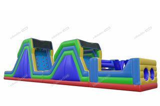 Inflatable Rainbow Obstacle Course Soft Rock Wall Climb And Double Slide Inflatable Obstacle Course Races