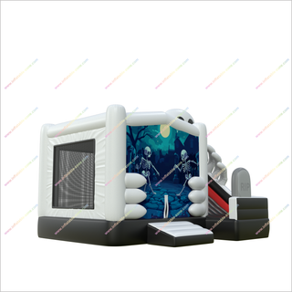 Inflatable Skeletons Funny Haunted House Inflatable Bouncy Slide Combo Set Jumping Castle With Slide Hire - Inflatable-Zone