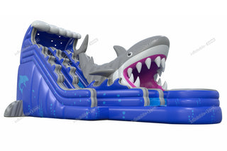 Double Lane Shark Attack Water Slide Large Outdoor Great Inflatable Shark Bouncy Waterslides With Pool