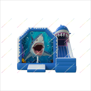 Shark Party Inflatable Castle Slide Soft Toy Combo Big Bounce House With Slide Inflatable Playground For Rent - Inflatable-Zone