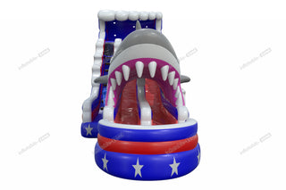 Stars And Stripes Water Slides American Flag Inflatable Shark Attack Double Lane Water Slide Swimming Pool