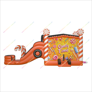 Orange Candy Bounce House And Waterslide Combo Exercise Bouncing Castle With Water Slide Pool Inflatables For Adults - Inflatable-Zone