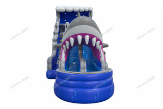 Double Lane Shark Attack Water Slide Large Outdoor Great Inflatable Shark Bouncy Waterslides With Pool