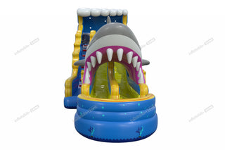 Ocean Theme Giant Shark Inflatable Bouncy Waterslides With Pool Outdoor Backyard Water Slides For Adults