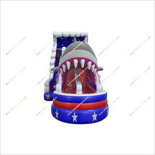 Stars And Stripes Water Slides American Flag Inflatable Shark Attack Double Lane Water Slide Swimming Pool