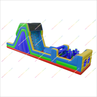 Rainbow Obstacle Course Retro Rock Climb Slide Commercial Inflatable Obstacle Course Bouncer Races Challenge