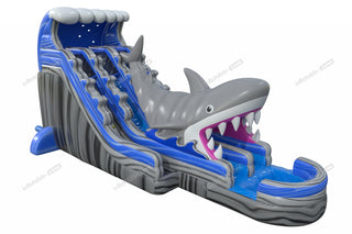 Sunny Fun Deluxe Inflatable Marble Water Slide Happy Hop Inflatable Shark Double Waterslide Blow Up Splash Pool