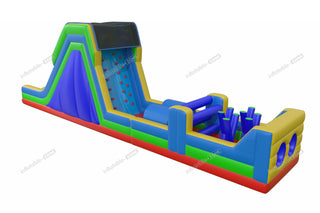 Rainbow Obstacle Course Retro Rock Climb Slide Commercial Inflatable Obstacle Course Bouncer Races Challenge