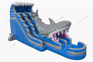 Outdoor Games Giant Inflatable Shark Attack Dual Lane Water Slide Happy Hop Inflatable Waterslide For Pool