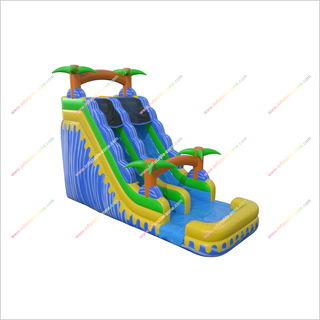 Backyard Waterslide Jumps Inflatable Water Play Tropical Wave Slide Large Inflatable Pool Slide