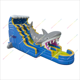 Ocean Theme Giant Shark Inflatable Bouncy Waterslides With Pool Outdoor Backyard Water Slides For Adults