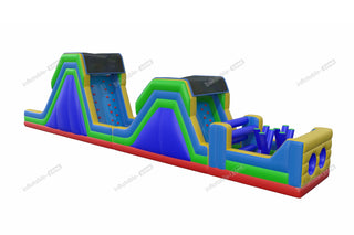 Inflatable Rainbow Obstacle Course Soft Rock Wall Climb And Double Slide Inflatable Obstacle Course Races