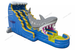 Ocean Theme Giant Shark Inflatable Bouncy Waterslides With Pool Outdoor Backyard Water Slides For Adults